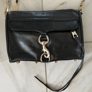 Rebecca Minkoff black pebble leather pockets semi chain strap crossbody bag